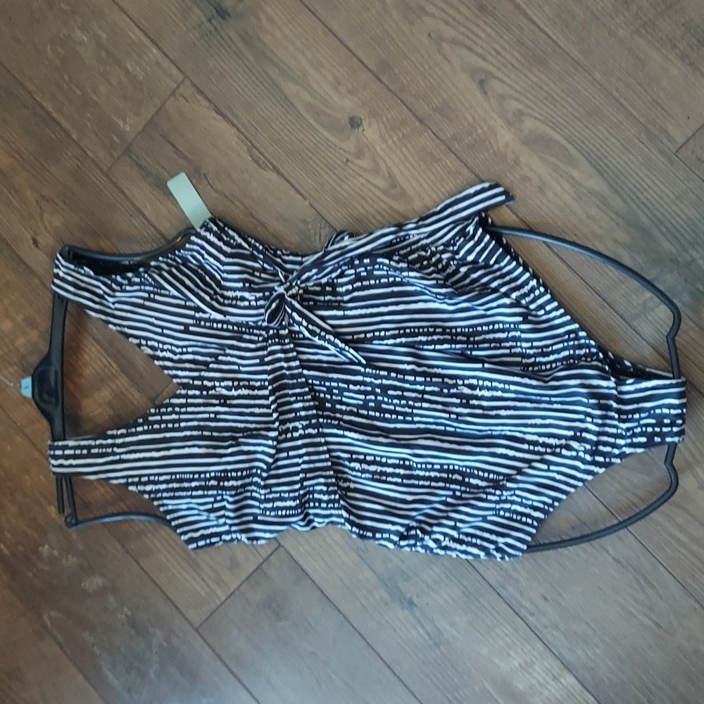 Tempotrek size large black and white vertical stripe one piece new with tags